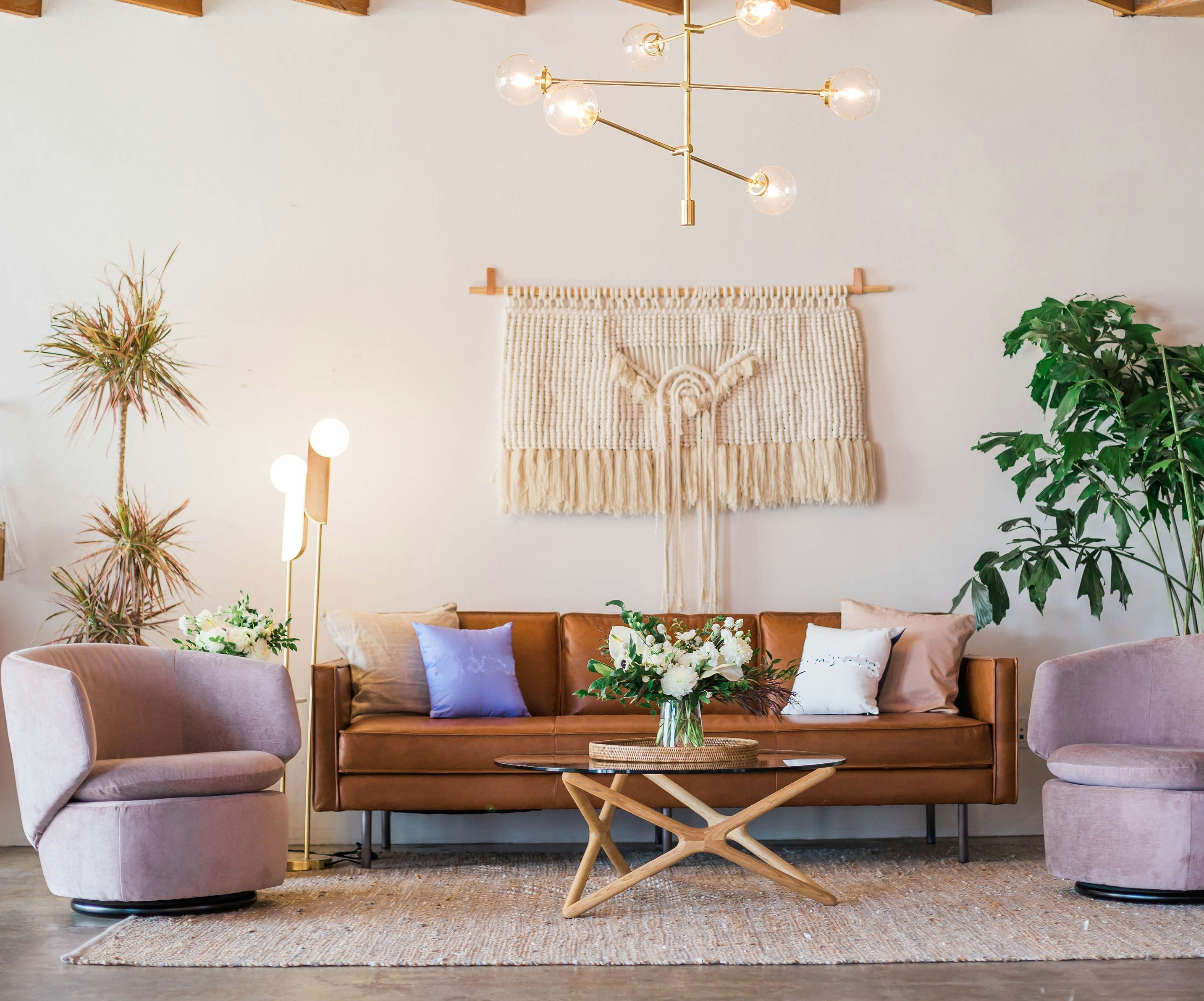 boho room with macrame wall hanging